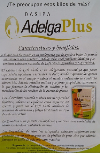 Adelga Plus Dasipa 60 Comprimidos Natural Para Bajar De Peso