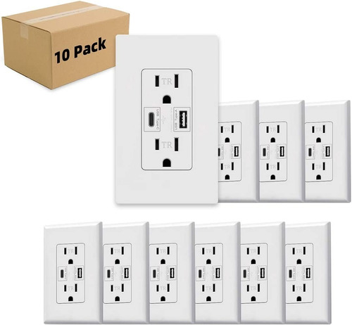 10 Pack Contacto Inteligente Para Empotrar En Pared Usb Bco