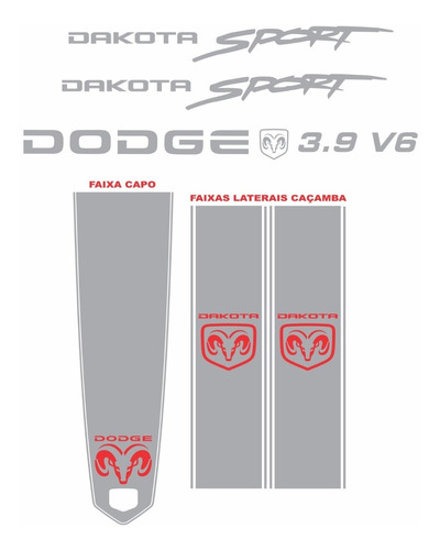 Kit Completo Adesivos Compatível Dodge Dakota Sport 3.9 V6 