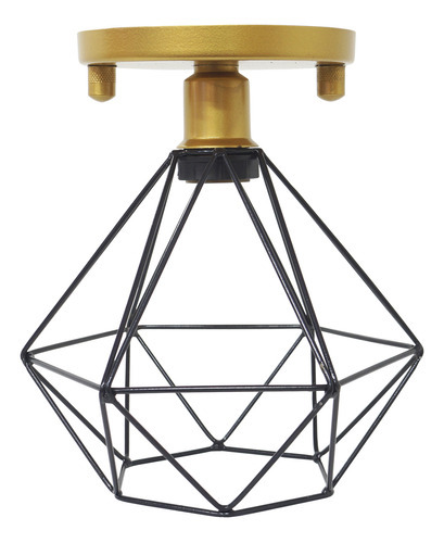 Lustre Plafon Industrial Diamante Aramado Retrô Sobrepor Cor Dourado/Preto