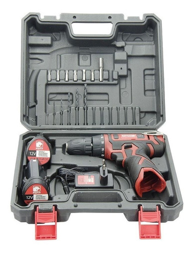 Imagen 2 de 4 de Taladro atornillador inalámbrico de 10mm Equus 13201S 12V + accesorios con maletín de transporte 220V