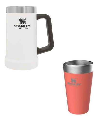 Kit Stanley Caneca Branca E Copo Termico Cerveja Aço Inox