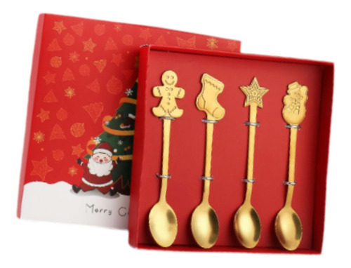3 Conjunto De 4 Cucharas Festivas, Juego De Cubiertos Oro