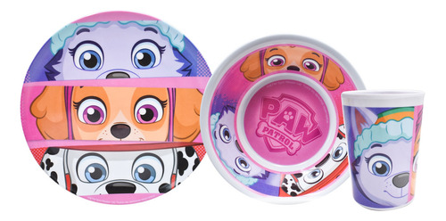 Vajilla Melamina Platos Paw Patrol 3 Piezas Infantil Niños Color Rosa