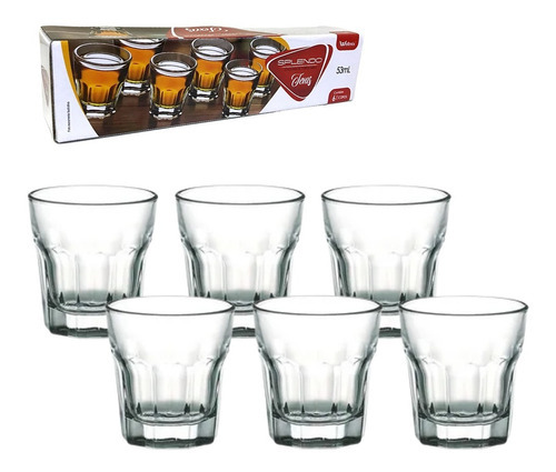 Kit 6 Copo Shot Drink De Vidro 53ml Texas Cachaça Whisky Cor Cristal