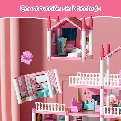 Casa De Muñecas Grande Con Muebles, 14 Cuarto,2 Muñecas,ros