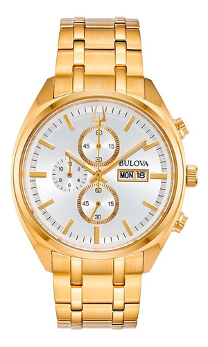 Relógio Bulova Masculino Cronógrafo 97c109 Aço Dourado
