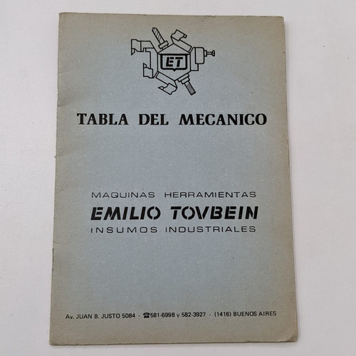 Libro Tabla Del Mecanico - Tovbein - Herramientas De Torno