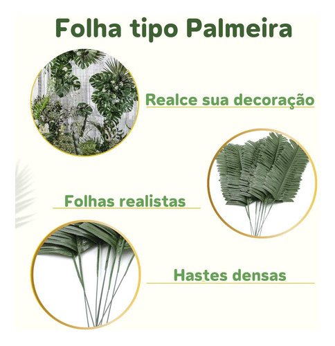 Kit 5 Folhas Palmeira Coqueiro Artificial C Haste Arranjos