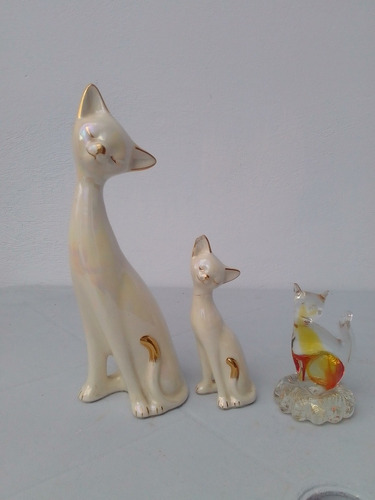 Figura De Gato En Porcelana Y Murano 