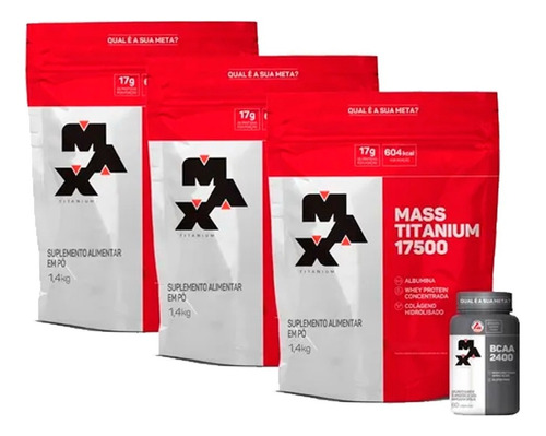 Combo 3x Mass Titanium 1,4kg + Bcaa 60 Caps - Max Titanium Sabor Morango