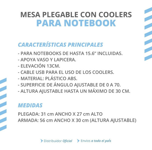 Imagen 2 de 10 de Mesa Plegable Porta Notebook Con Base Refrigerante Coolers
