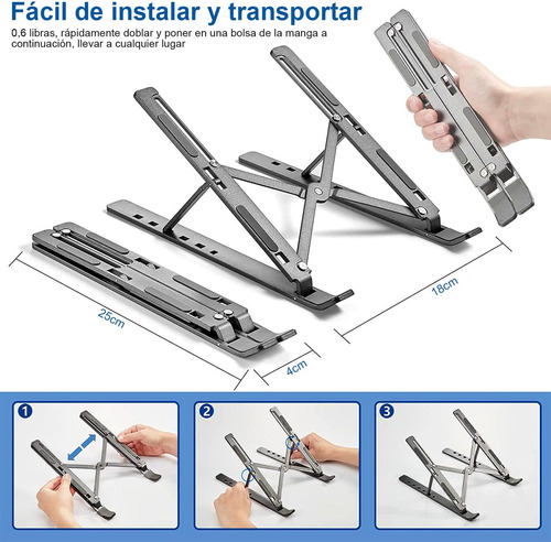 Soporte para Laptop, Base Refrigerante Computadora Ajustable con Múltiples Ángulos, Soporte Laptop Portátil y Plegable, Base Ergonomico para Laptop y Tabletas