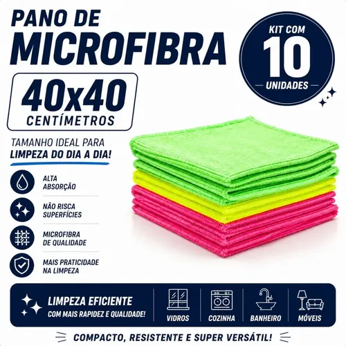 Kit 10 Flanela Microfibra Automotiva Premium Secagem Carro