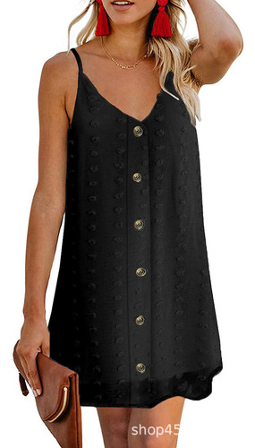 Vestido Casual De Mujer Con Cuello En V Y Botones De Verano