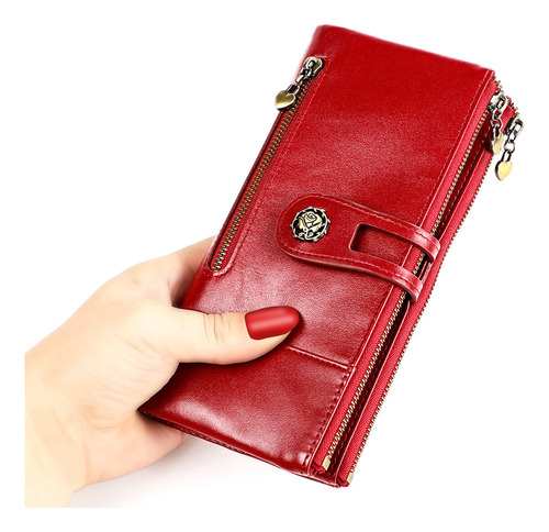 Rfid Cartera Larga Cuero Genuino Señoras Cartera Bolso