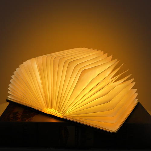Lámpara De Libro Pequeña De Arce Blanco Con Luz Bicolor