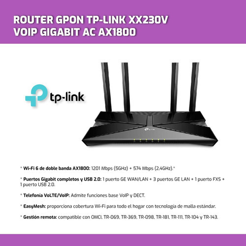Router Tp-link Xx230v Voip Gpon Ax1800 Wi-fi 6 Gigabit Negro