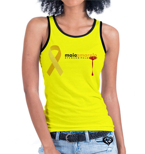 Camiseta Regata Maio Amarelo Feminina Laço
