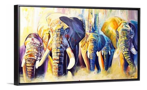 Cuadro Canvas Familia De Elefantes 1x.60 M Acuarela Colores Moderno Listo Para Colgar Materiales De Calidad No Sintetico Color Multicolor