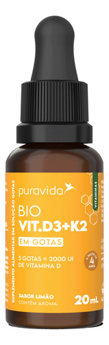 Bio Vit D3 + K2 Puravida 20ml Limão Limão