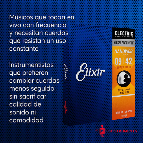 Elixir 12002 Cuerdas Guitarra Electrica Nanoweb Super Light