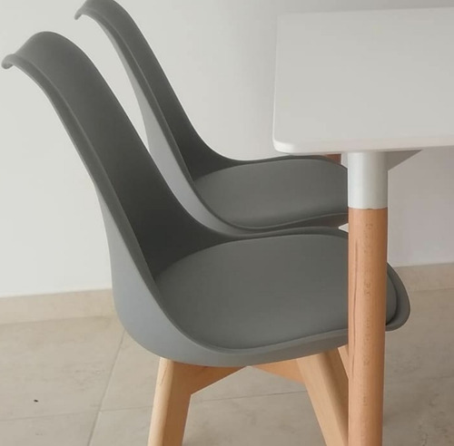 Silla Tulip Madera Y Asiento Alcolchado Escandinava Moderna