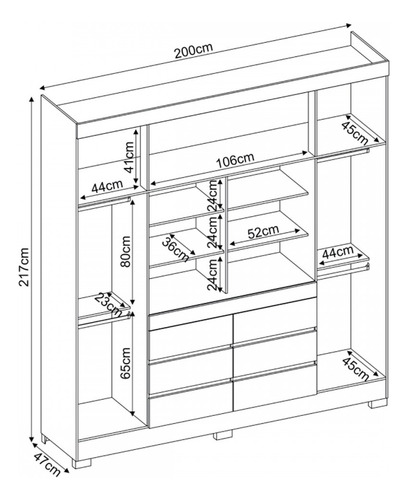 Guarda-roupa Casal Cádis 4 Portas 6 Gavetas Com Espelho