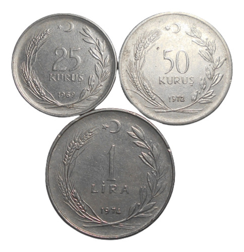 Turquia Lote 25 - 50 Kurus + 1 Lira - 1969 - 1972 - 1974 Exc