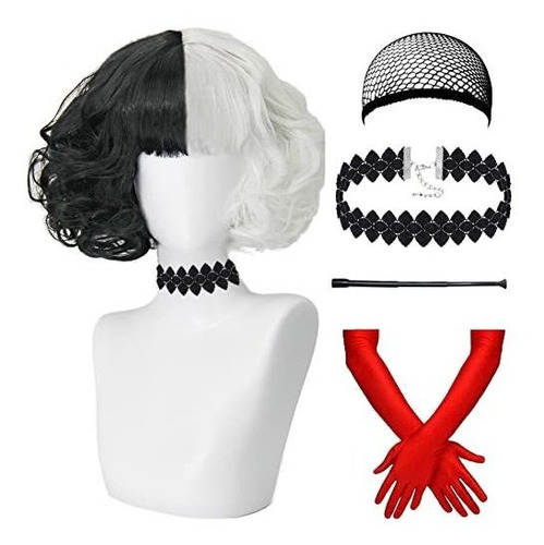 5 Pcs Cruella Deville Wig Costume Mujer Juego De Jcd5c