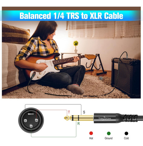 Cable Twozoh Xlr Macho A Conector Trs De 1/4 De Pulgada, ...
