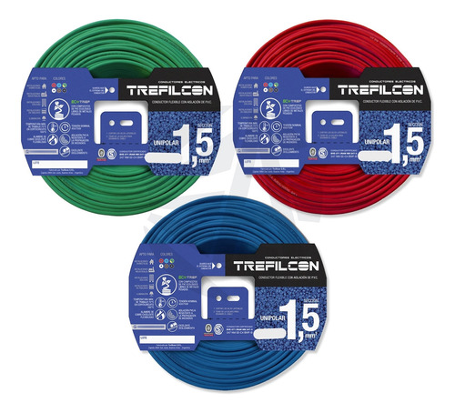 Cable Trefilcon 1.5mm Pack X3 Celeste+rojo+v/a X50 Mts Ea