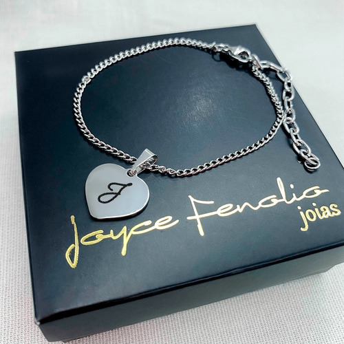 Pulseira Com Pingente Coração Personalizado Em Aço Inox Comprimento 21 Cm