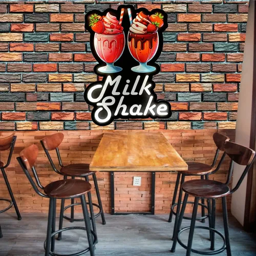 Luminoso Letreiro Placa Milk Shake Led Decoração Luminosa