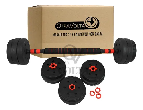 Mancuernas Y Pesas Barra Recta, Kit Ajustables 20kg Completa