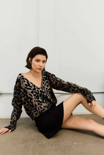 Cardigan Damasco Animal Print Botones Tendencia