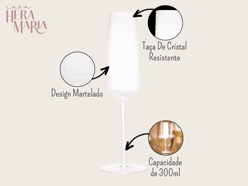Taça Champanhe Vidro Cristal Temperado Martelado Resistente