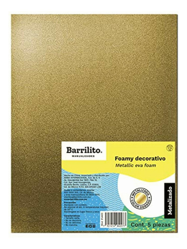 Foamy Carta Metalizado Color Dorado, Paquete Con 5 Hojas.