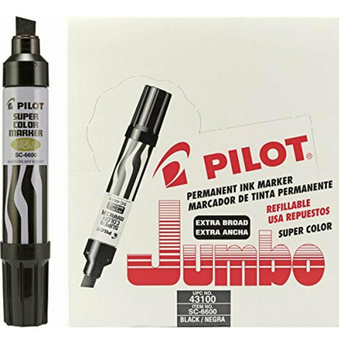 Pilot Marcador Jumbo Negro Punta Cincelada Rellenable12 Pz