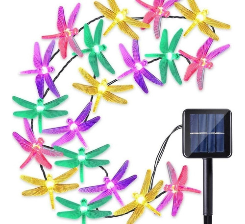 Imagen 3 de 4 de Luces Navidad Guirnalda 30 Led Solar Libélula 5 Metros