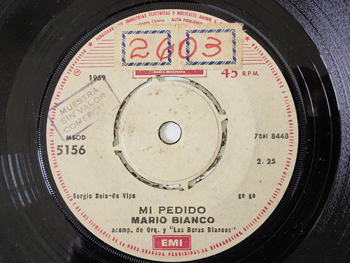 Vinilo Single De Mario Blanco -- Mi Pedido( A107