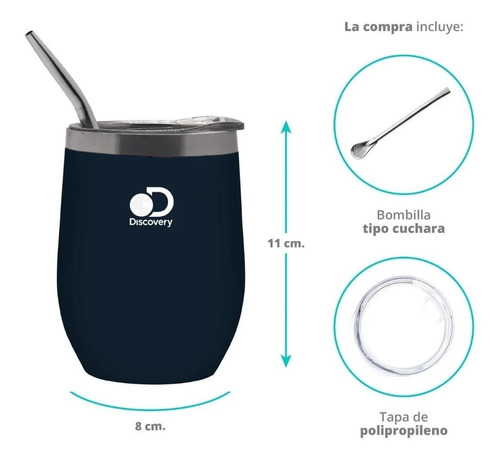 Imagen 3 de 7 de Mate Vaso Térmico Acero Inoxidable Discovery Tapa+ Bombilla