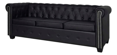 Sillon Chesterfield De 3 Plazas De Cuero Artificial Negro