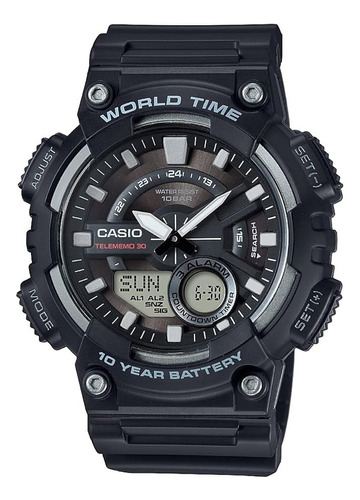 Reloj Casio Aeq110w-1av Men's Aeq110w-1av Analógico Y Neg Color de la correa Negro Color del bisel Acero inoxidable Color del fondo Negro