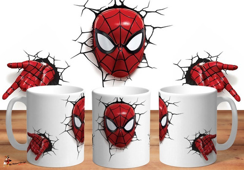 Taza De Ceramica Spiderman El Hombre Araña Ilusion Optica 3d