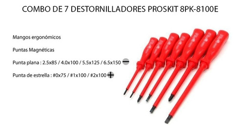 Kit 7 Destornilladores Aislados Set Juego Proskit 8pk-8100e