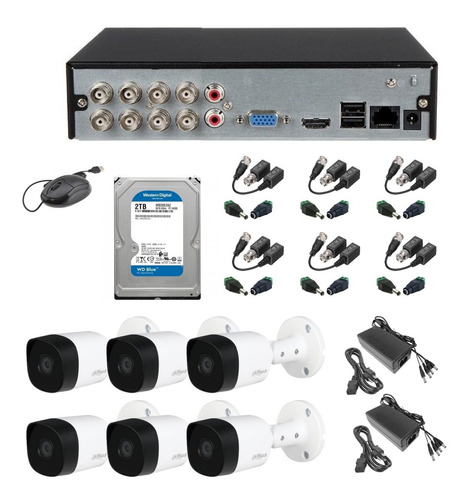 Imagen 1 de 6 de Kit Circuito Cerrado 6 Cámaras 8ch Baluns 720p Dahua 2tb