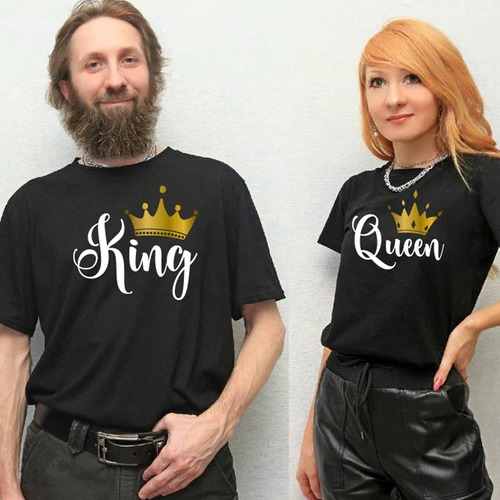 Pack 2 Poleras Parejas King Queen Estampada Algodon