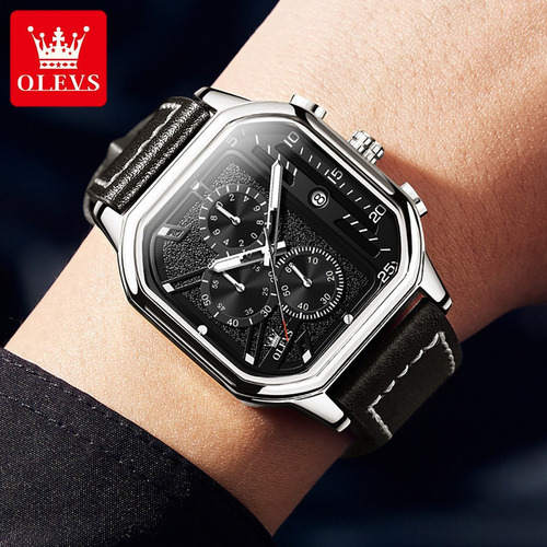 Reloj Olevs Luminous Square Con Calendario Cronógrafo