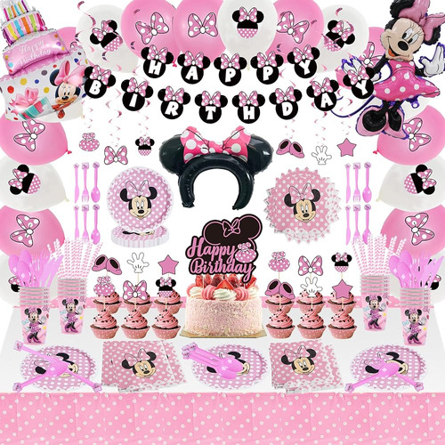 206 Pcs Minnie Birthday Party Supplies Sirve A 20 Invitados,